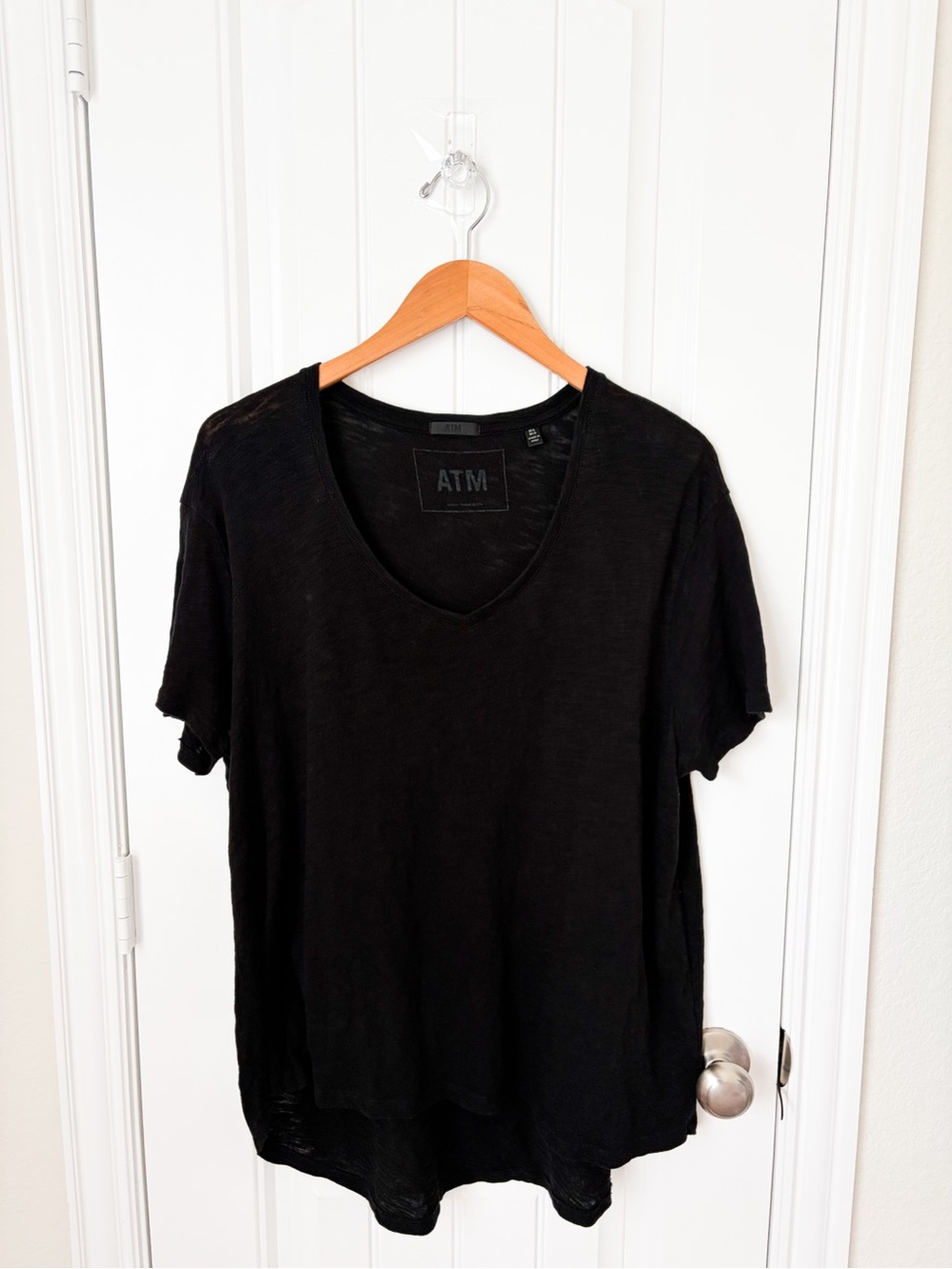 ATM Anthony Thomas Melillo Black Slub Cotton V-Neck T-Shirt Size M/L